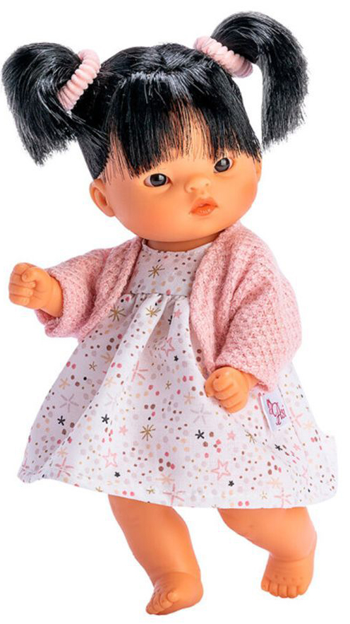 Păpuşă Asi Dolls - Cheni, purtând o rochie florală și o vestă roz, 20 cm