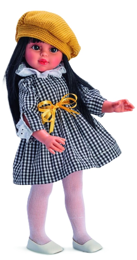 Păpuşă Asi Dolls - Sabrina, cu o căciulă galbenă tricotată, 40 cm