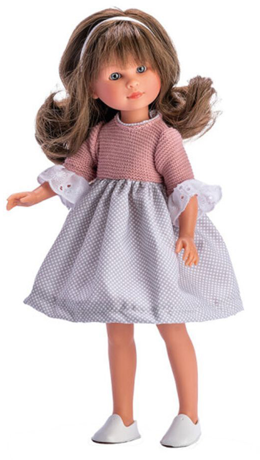 Păpuşă Asi Dolls - Celia, într-o rochie în carouri gri și alb, 30 cm