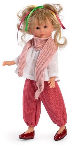Papusa Asi - Celia, cu esarfa roz si pantaloni tricotati, 30 cm