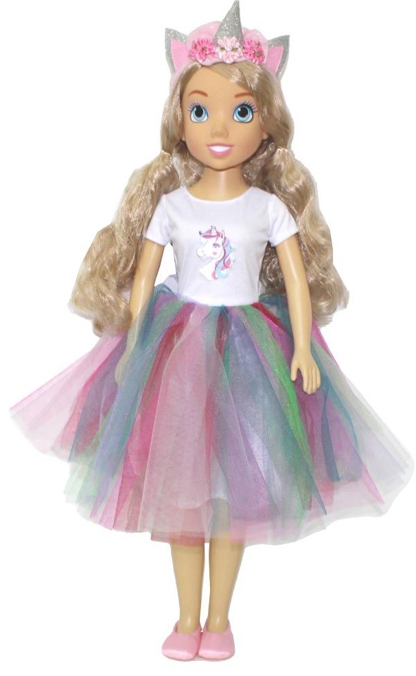 Păpușă Bambolina - Păpușa mea frumoasă, cu rochie de unicorn, 80 cm