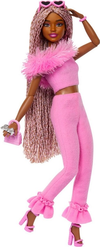 Păpuşă Barbie Deluxe Style -Cu părul împletit roz și o ținută roz