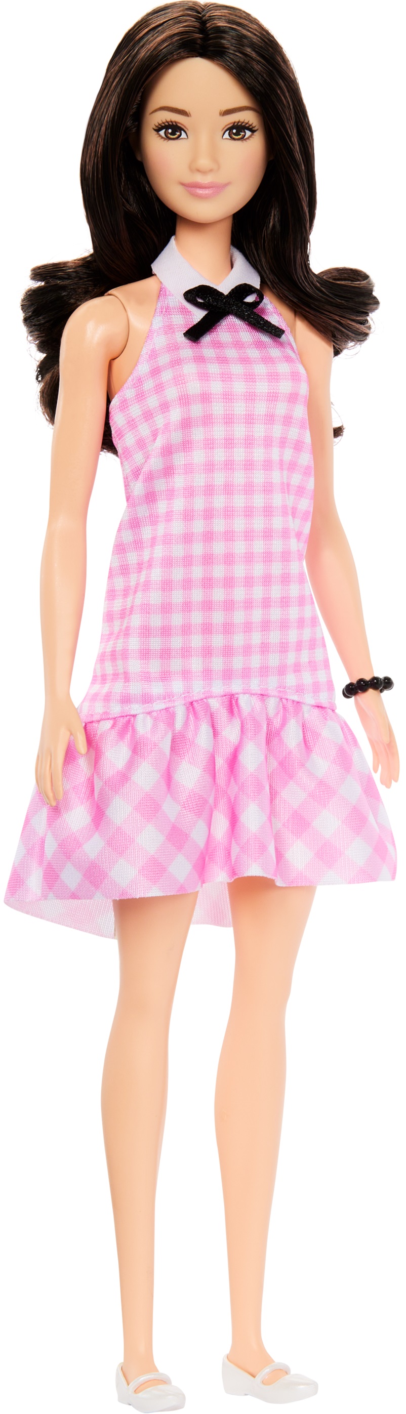 Păpușă Barbie Fashionistas - Barbie, cu rochie în carouri roz și păr castaniu, #224