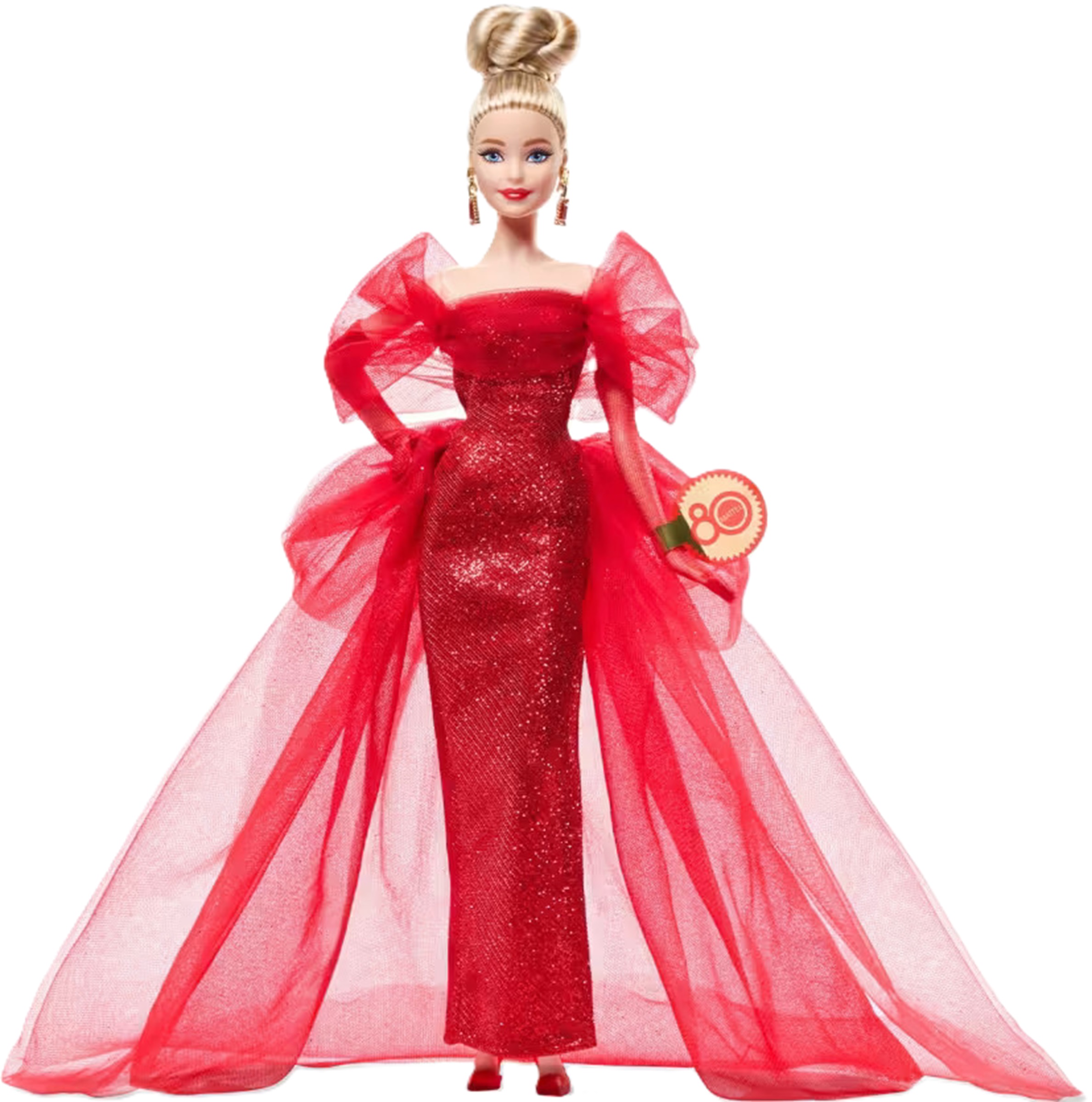 Păpușa Barbie Signature - Aniversarea a 80 de ani, într-o rochie festivă și păr blond