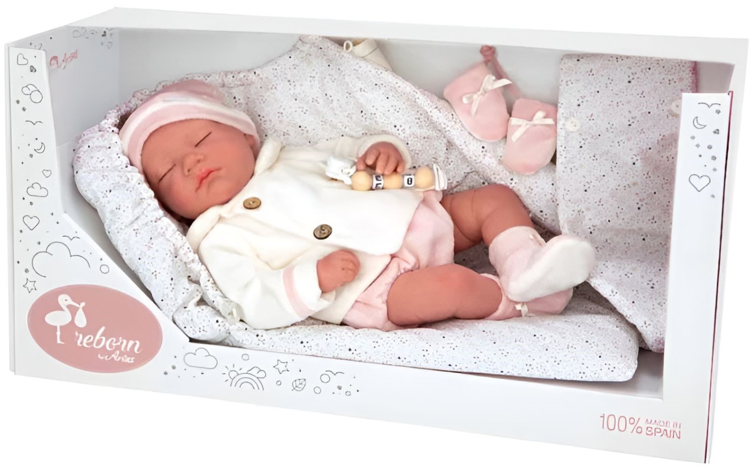 Păpuşă bebeluş Arias -Macarena cu ochii închiși, 45 cm