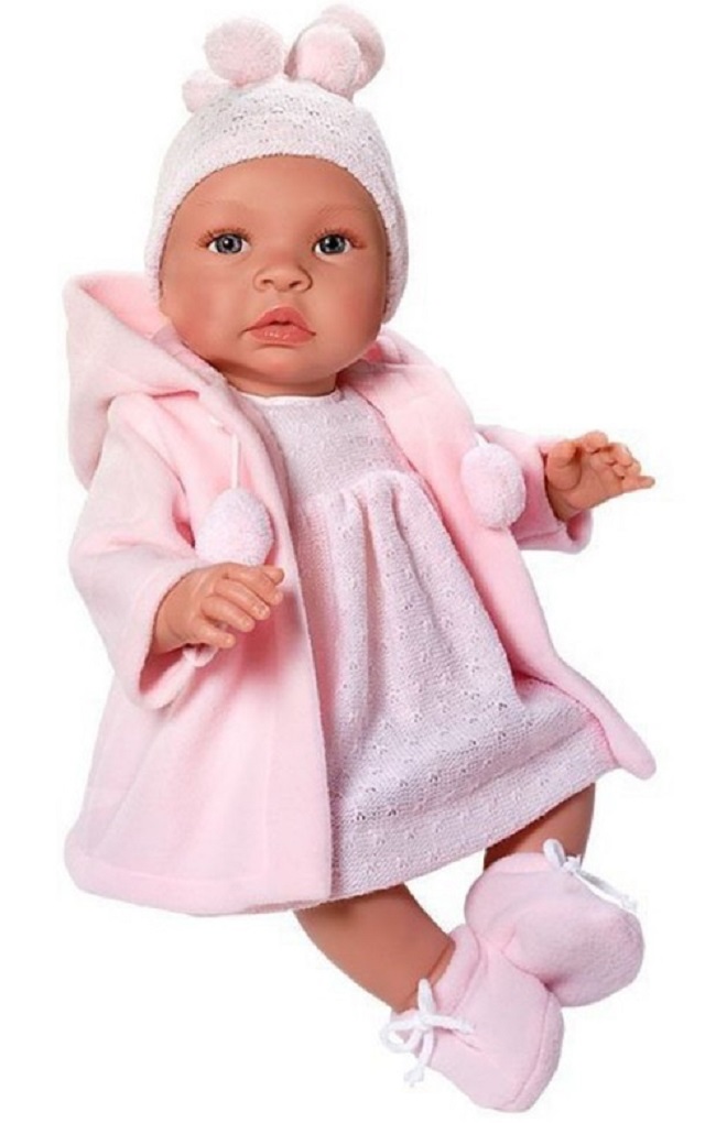 Papusa bebelus  Asi - Leia, cu palton roz, 46 cm