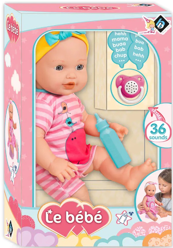 Păpuşă bebeluş  Loko Toys - Le Bebe, Cu biberon și suzetă magică, 40 cm