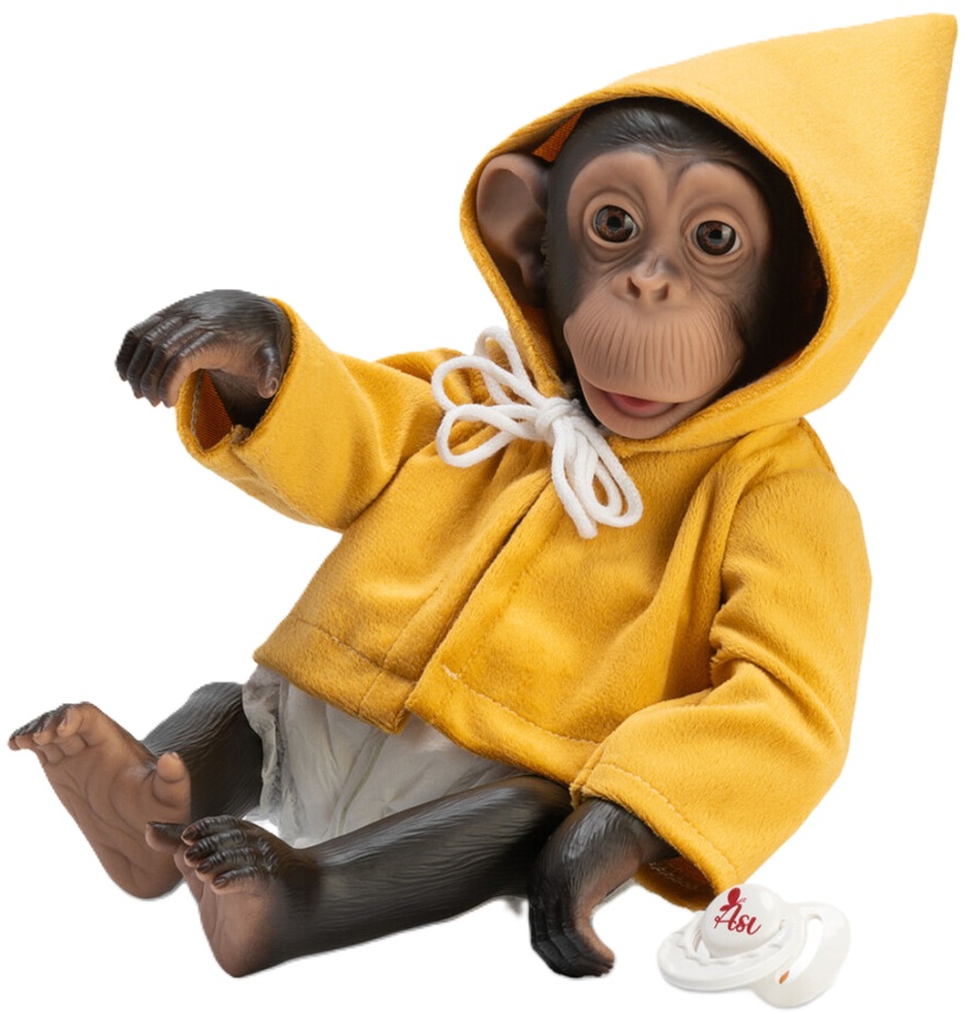Păpuşă maimuţă Asi Dolls Animal Reborn - Lola, cu o haină galbenă, 32 cm