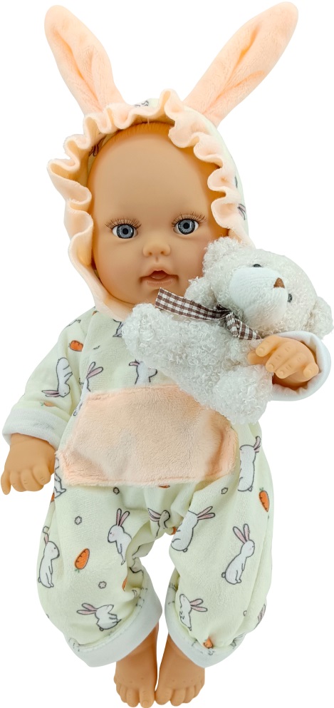 Păpuşă  Moni Toys - Lovely Baby, cu costum de iepuraș și accesorii, 30 cm