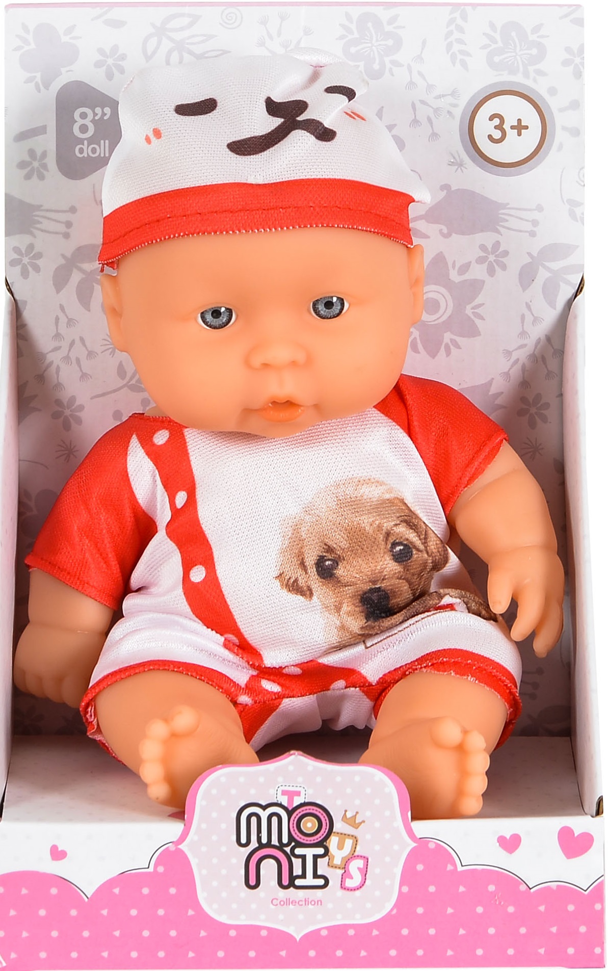 Păpuşă Moni Toys - Cu un body și pălărie roșu și alb, 20 cm