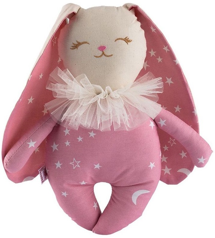 Păpușă textilă Asi Dolls - Micul iepuraș Olivia, roz cu stele albe, 34 cm