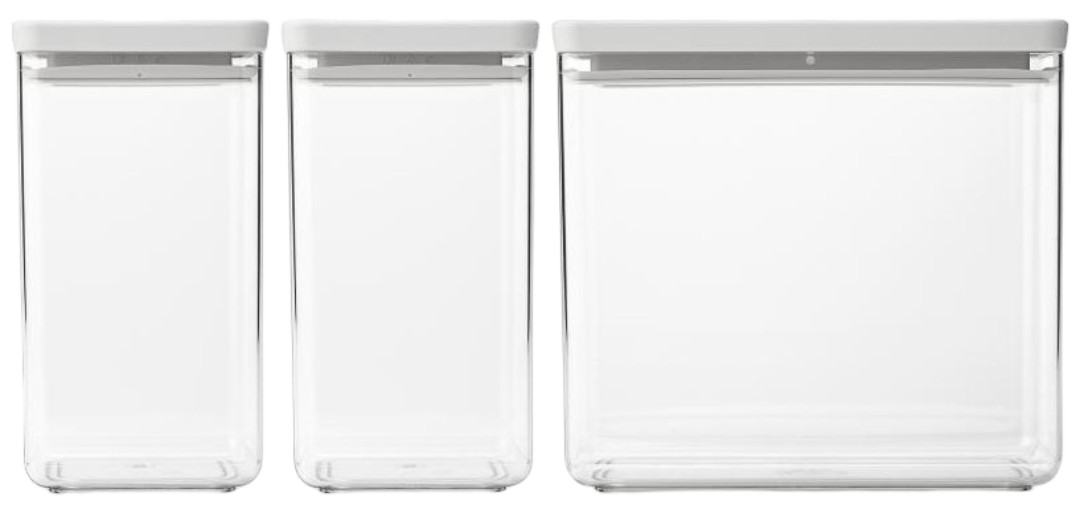 Cutii pentru depozitarea produselor Brabantia - Tasty+ Stackable, 2 x 1.6 l și 1 x 3.5 l, Light Grey, 3 buc
