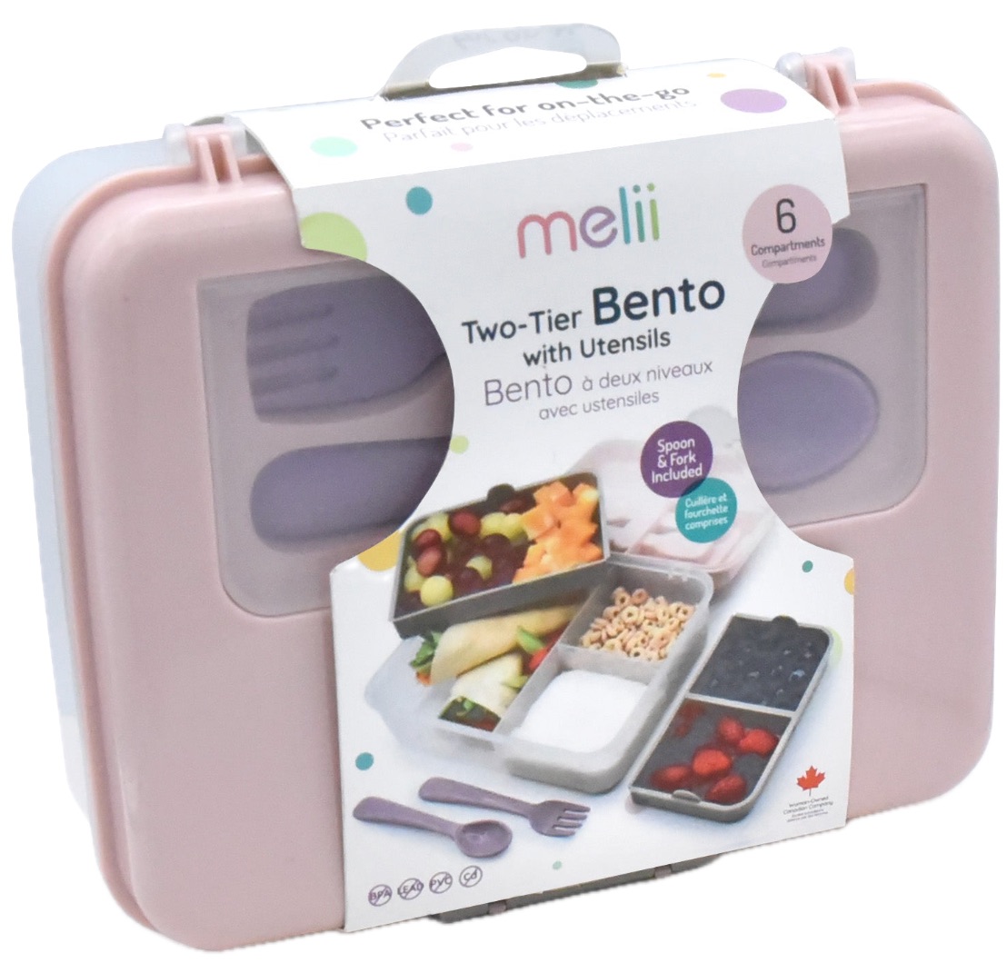 Cutie pentru alimente cu ustensile Melii - 1446 ml, roz-gri