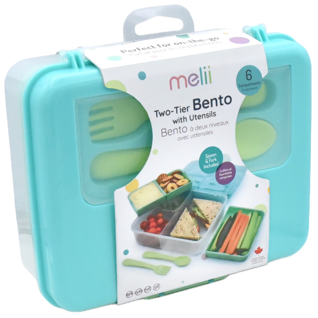 Cutie pentru alimente cu ustensile Melii - 1446 ml, albastru -verde