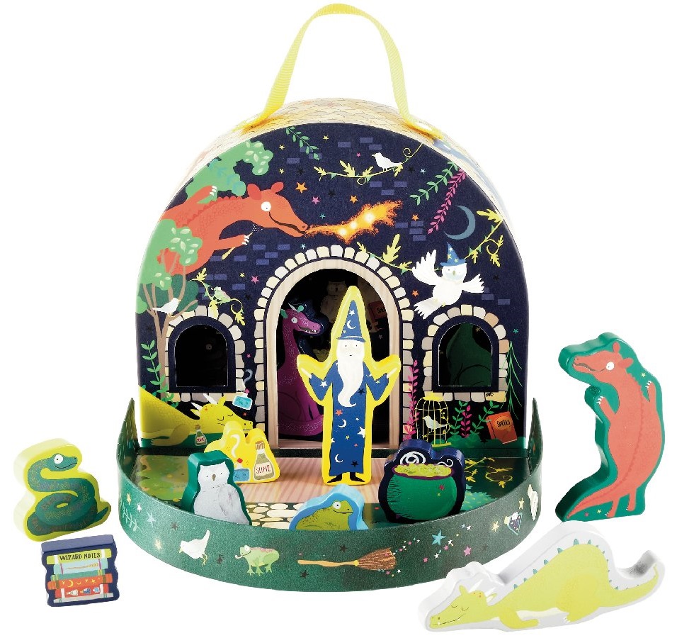 Cutie pentru joaca Floss&Rock - Vrajiti, cu figurine din lemn