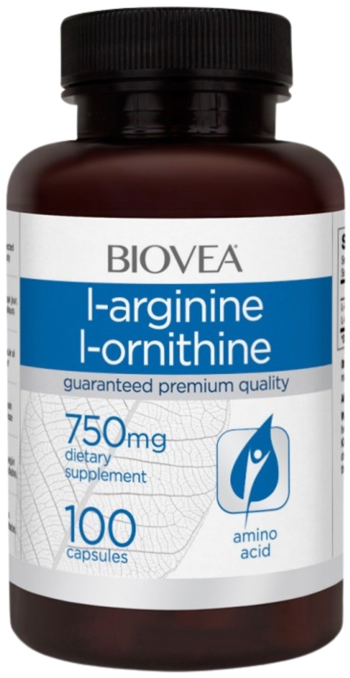 L-Arginine + L-Ornithine, 750 mg, 100 capsule, Biovea