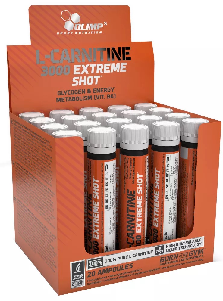 L-Carnitine 3000 Extreme Shot, portocală, 20 shoturi x 25 ml, Olimp
