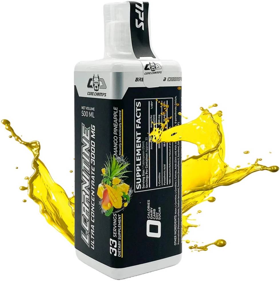 L-Carnitine Liquid, 3000 mg, mango cu ananas, 500 ml, Core Champs by Kai Greene
