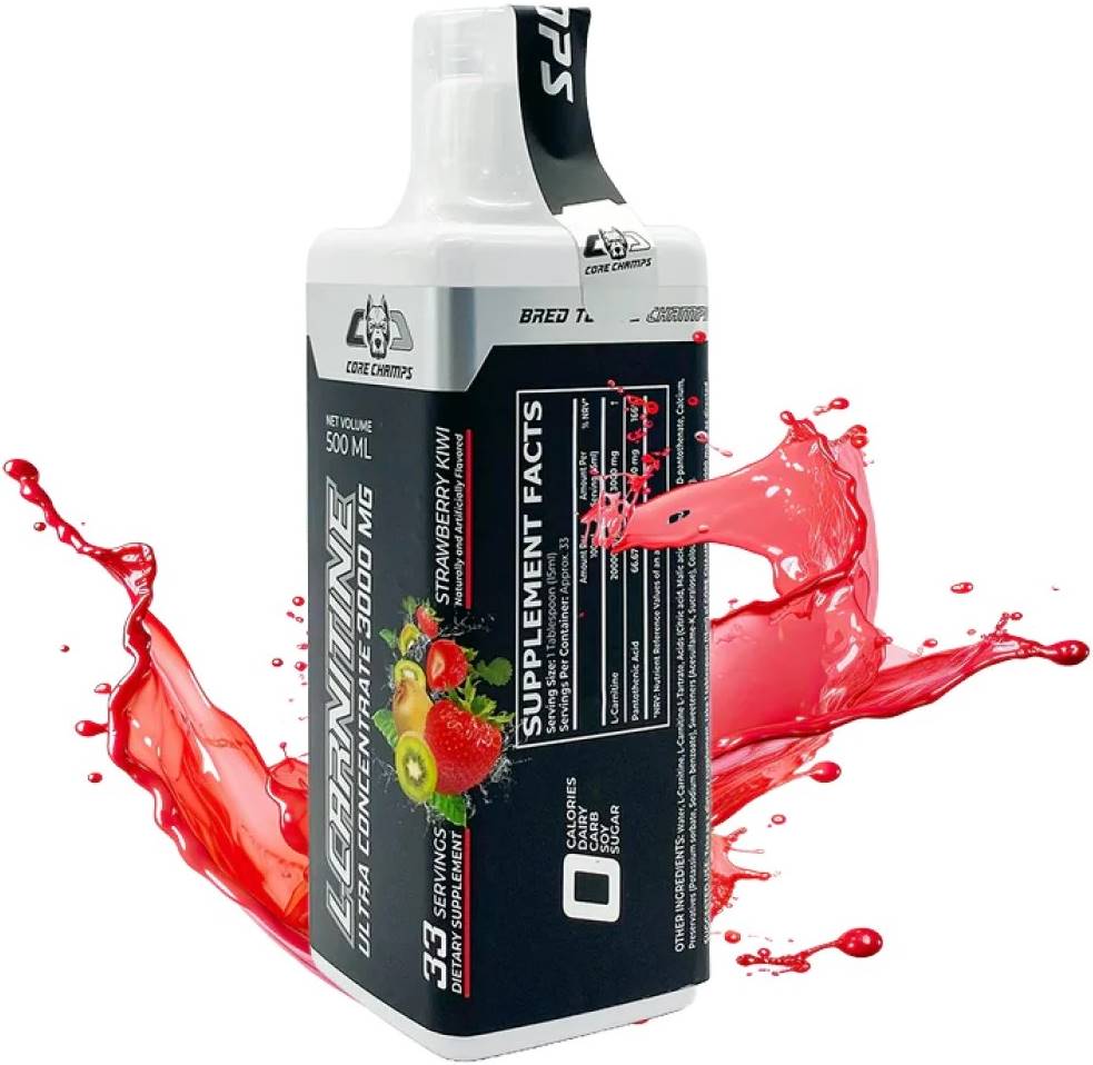 L-Carnitine Liquid, 3000 mg, căpșună și kiwi, 500 ml, Core Champs by Kai Greene
