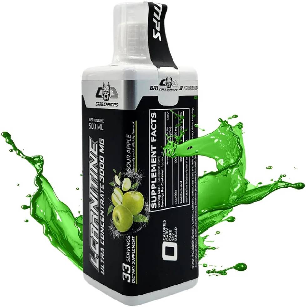 L-Carnitine Liquid, 3000 mg, măr verde, 500 ml, Core Champs by Kai Greene