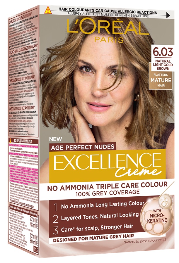 L'Oréal Excellence Creme Vopsea de păr fără amoniac Age Perfect Nudes, 6.03 Ash Brown