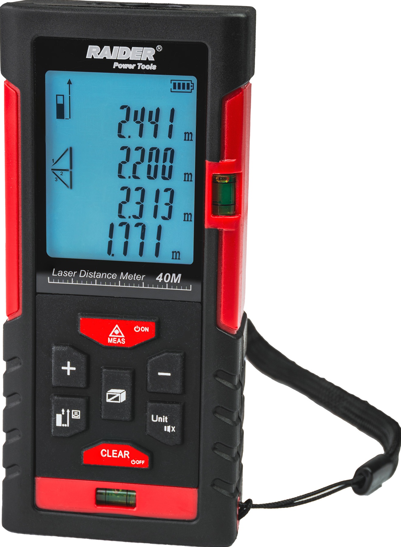 Ruletă laser Raider - RD-LDM01, LCD, Pythagoras, 4 rânduri, 40 m