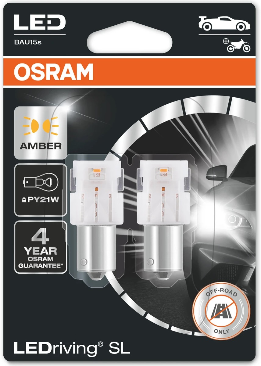 Becuri auto LED Osram - LEDriving, SL, Amber, PY21W, 1.3W, 2 buc, galben