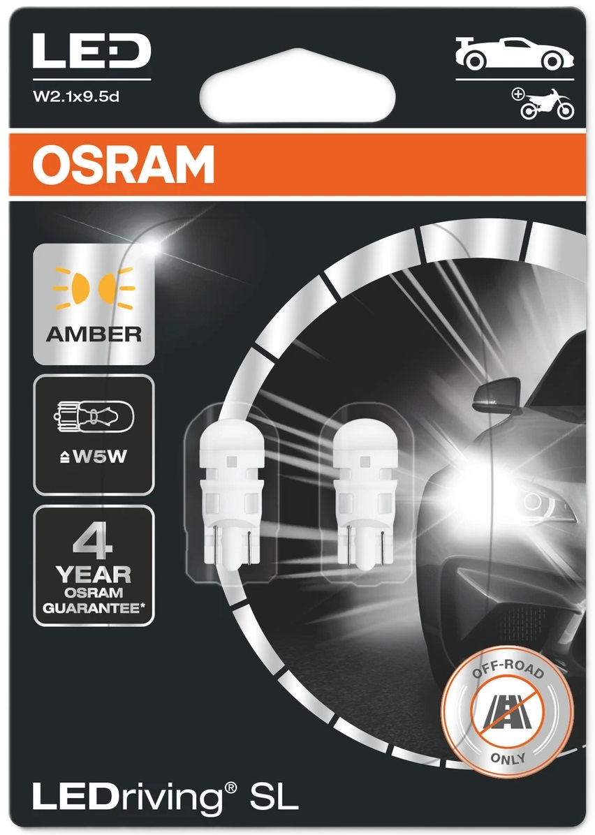 Becuri auto LED Osram - LEDriving, SL, Amber, W5W, 1W, 2 bucăți, galbene