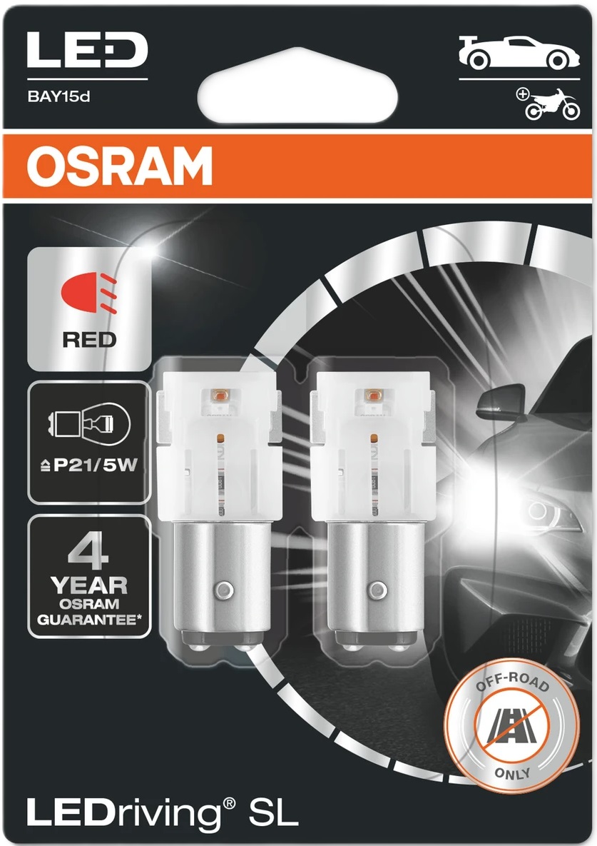 Becuri auto LED Osram - LEDriving, SL, Red, P21/5W, 1.7W, 2 bucăți, roșii