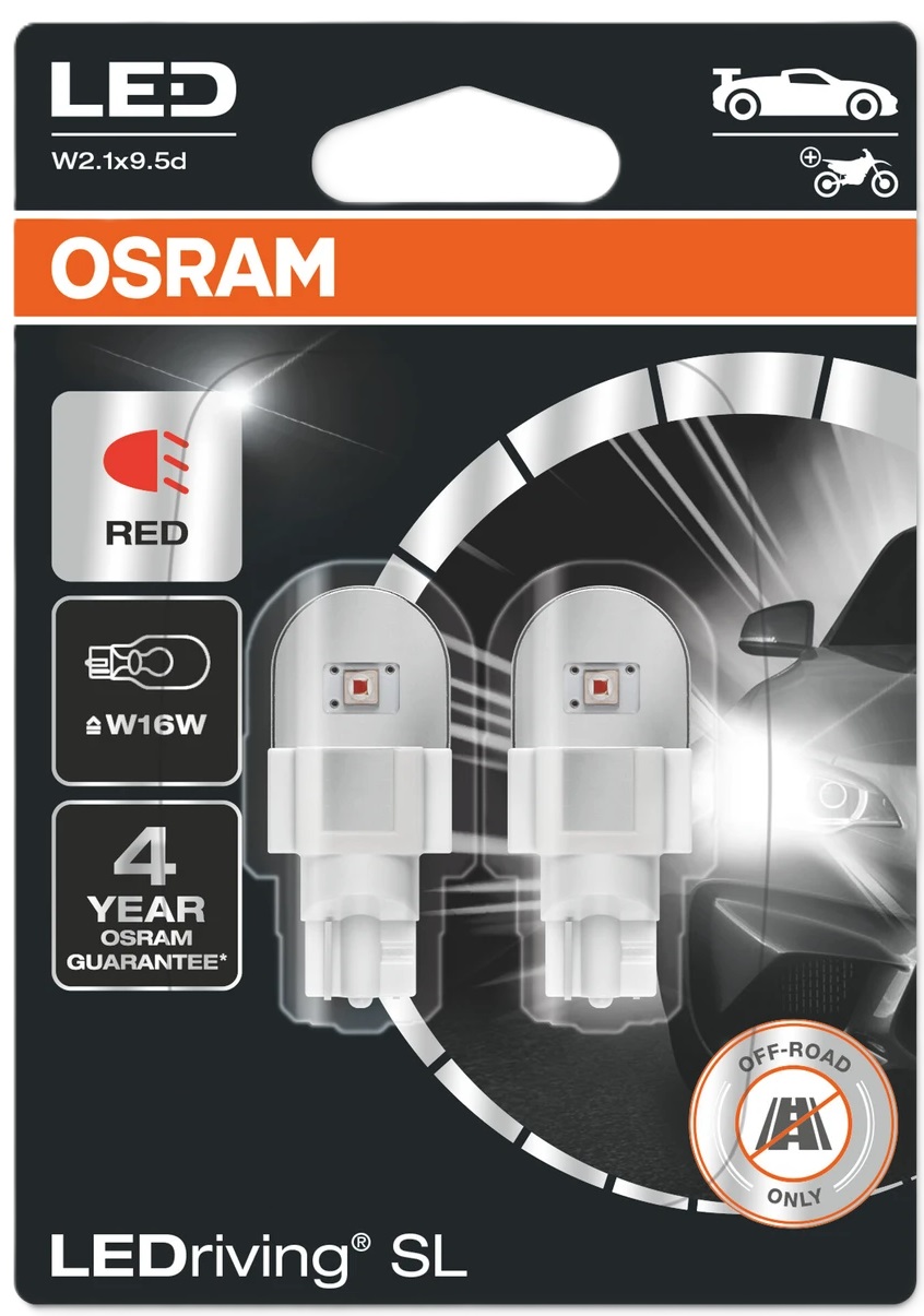 Becuri auto LED Osram - LEDriving, SL, Red, W16W, 1.4W, 2 bucăți,…