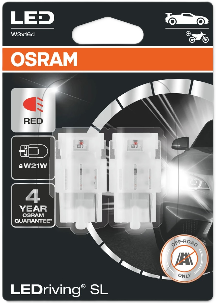 Becuri auto LED Osram - LEDriving, SL, Red, W21W, 1.4W, 2 bucăți,…