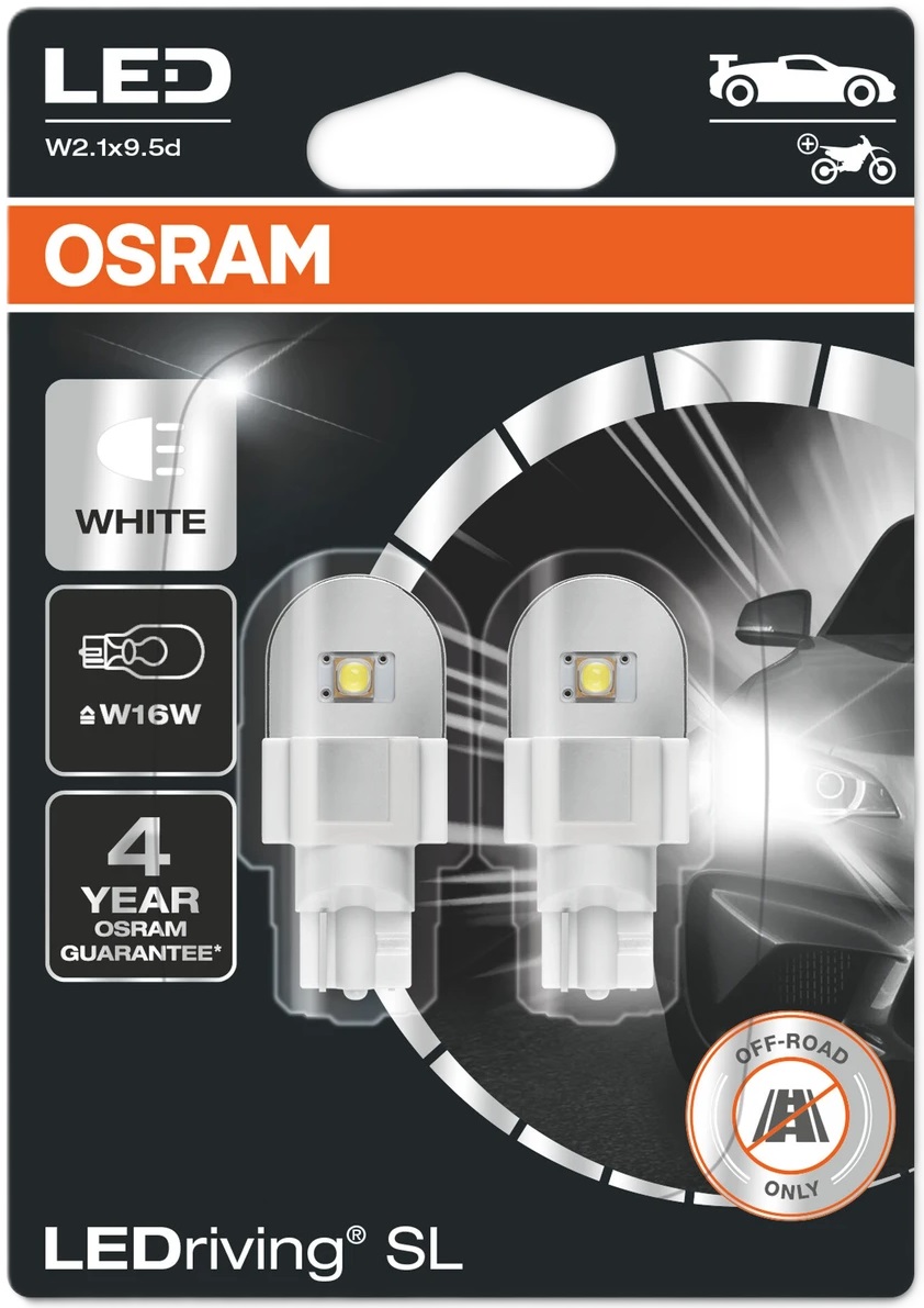Becuri auto LED Osram - LEDriving, SL, W16W, 2W, 2 bucăți, albe