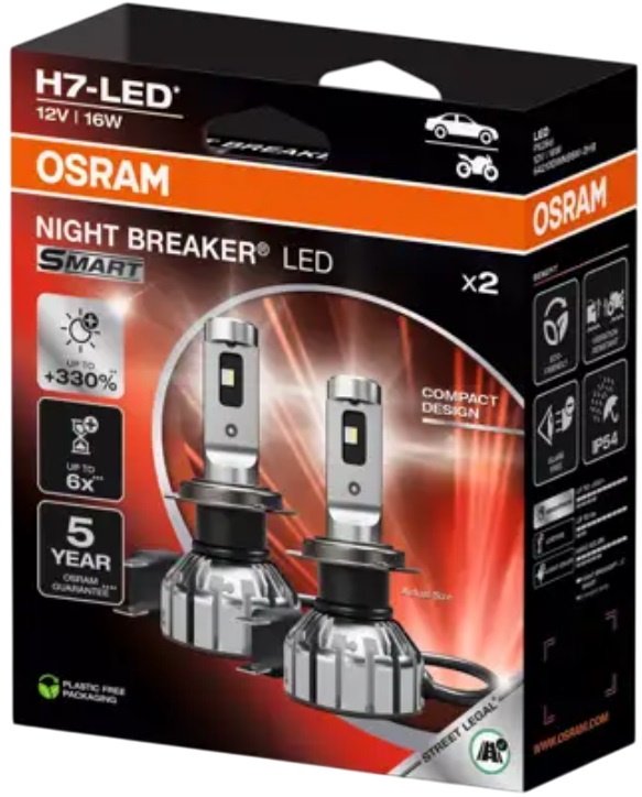 Becuri LED auto Osram - Night Breaker, LED, Smart, H7, 16W, 2 buc