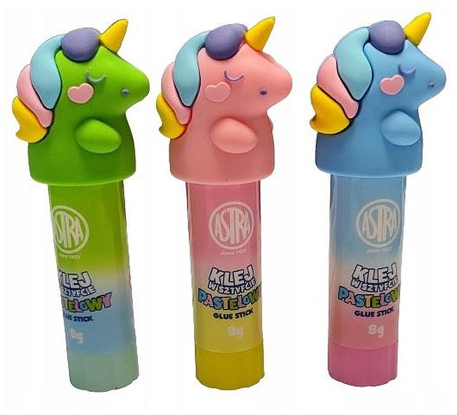 Lipici stick Astra - Unicorn, 8 g, cu capac 3D, asortiment