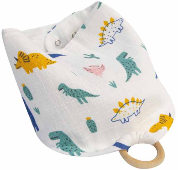 Bavetă cu inel din lemn BabyJem - Dino