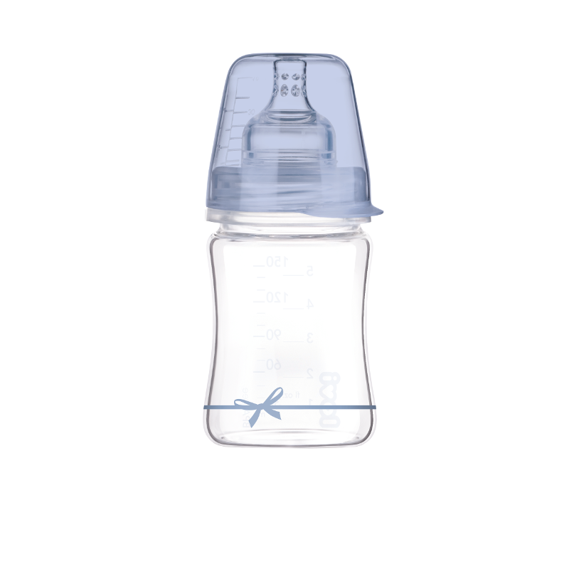 Biberon Lovi - Baby Shower, din sticla, 150 ml, 0luni+, albastru