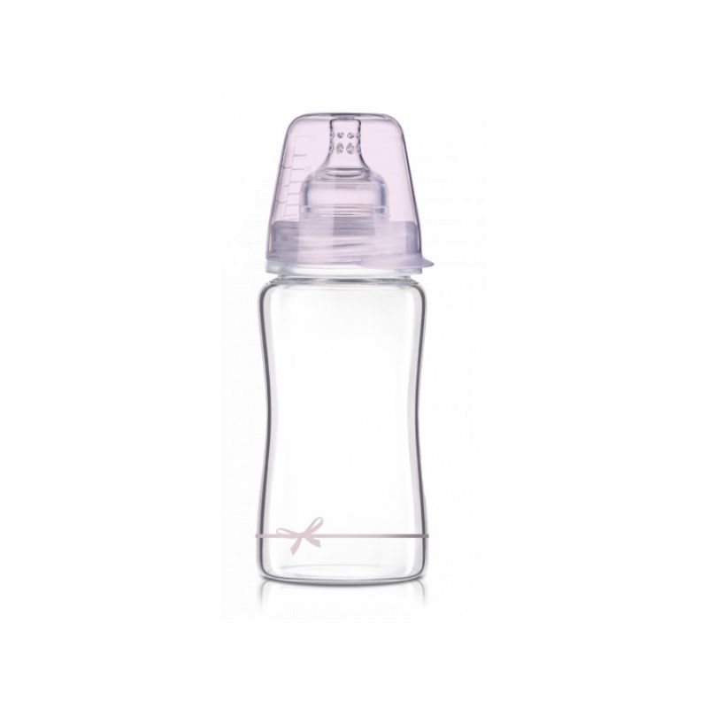 Biberon Lovi - Baby Shower, din sticla, 250 ml, 3 luni+, roz