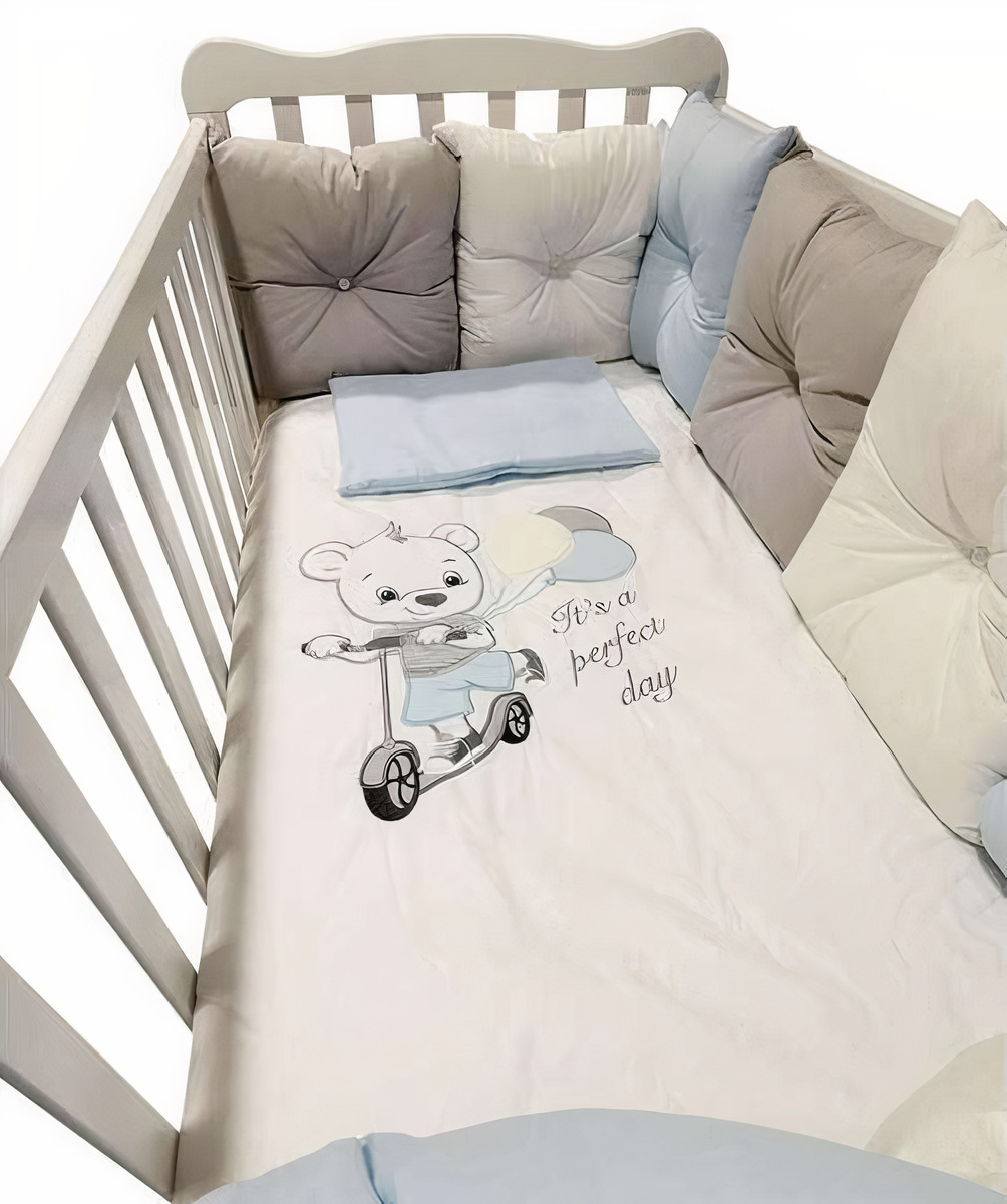 Set lenjerie de pat de lux  Bambino Casa - Pillows blu, 12 piese