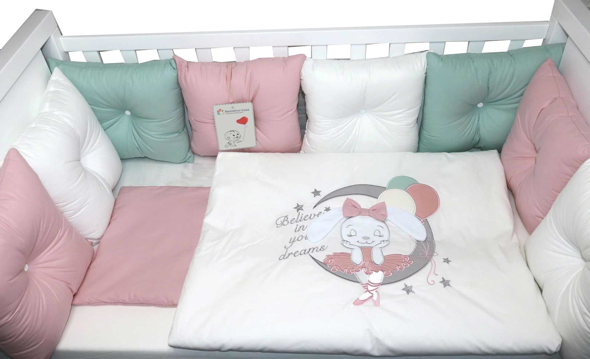 Set lenjerie de pat de lux  Bambino Casa - Pillows rosa, 12 piese