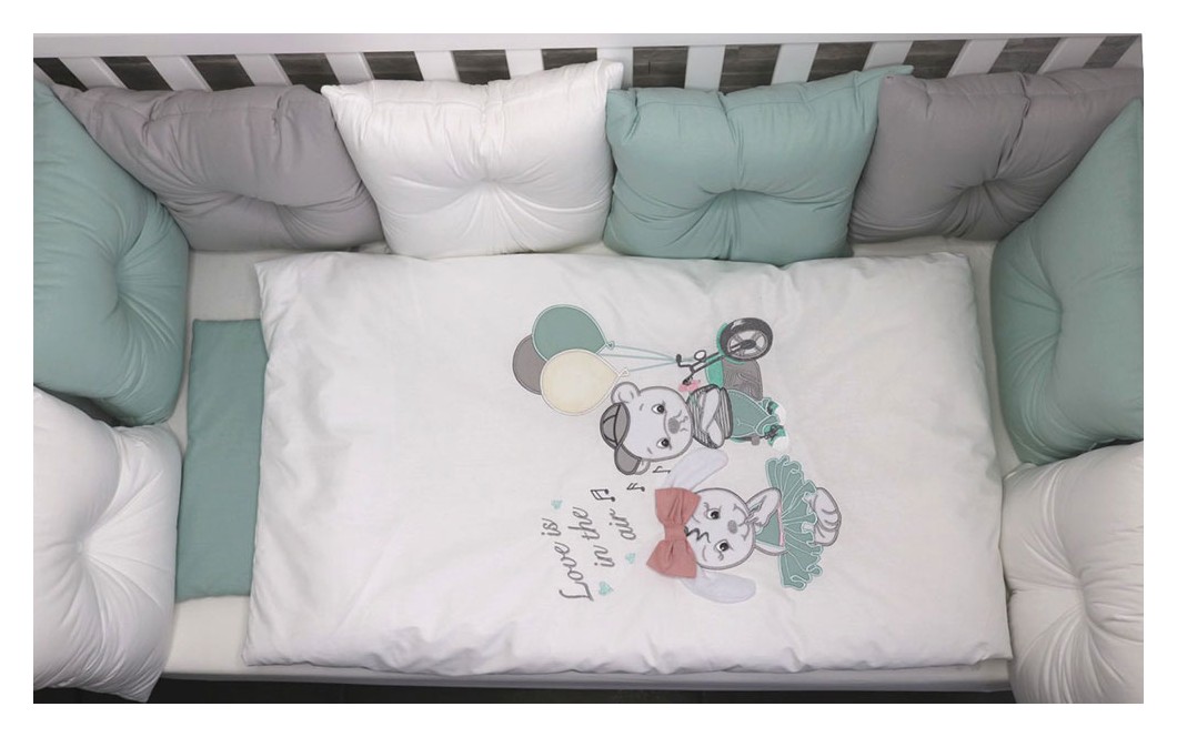 Set lenjerie de pat de lux  Bambino Casa - Pillows verde, 12 piese