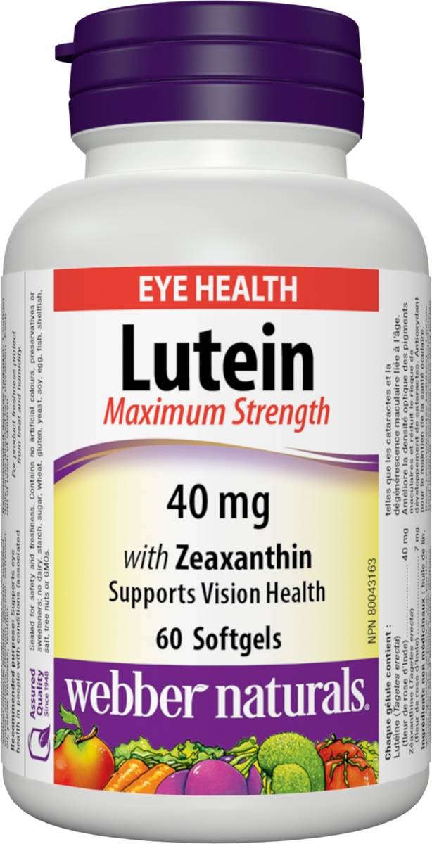 Lutein, 40 mg + Zeaxanthin, 7 mg, 60 capsule gelatinoase moi, Webber Naturals