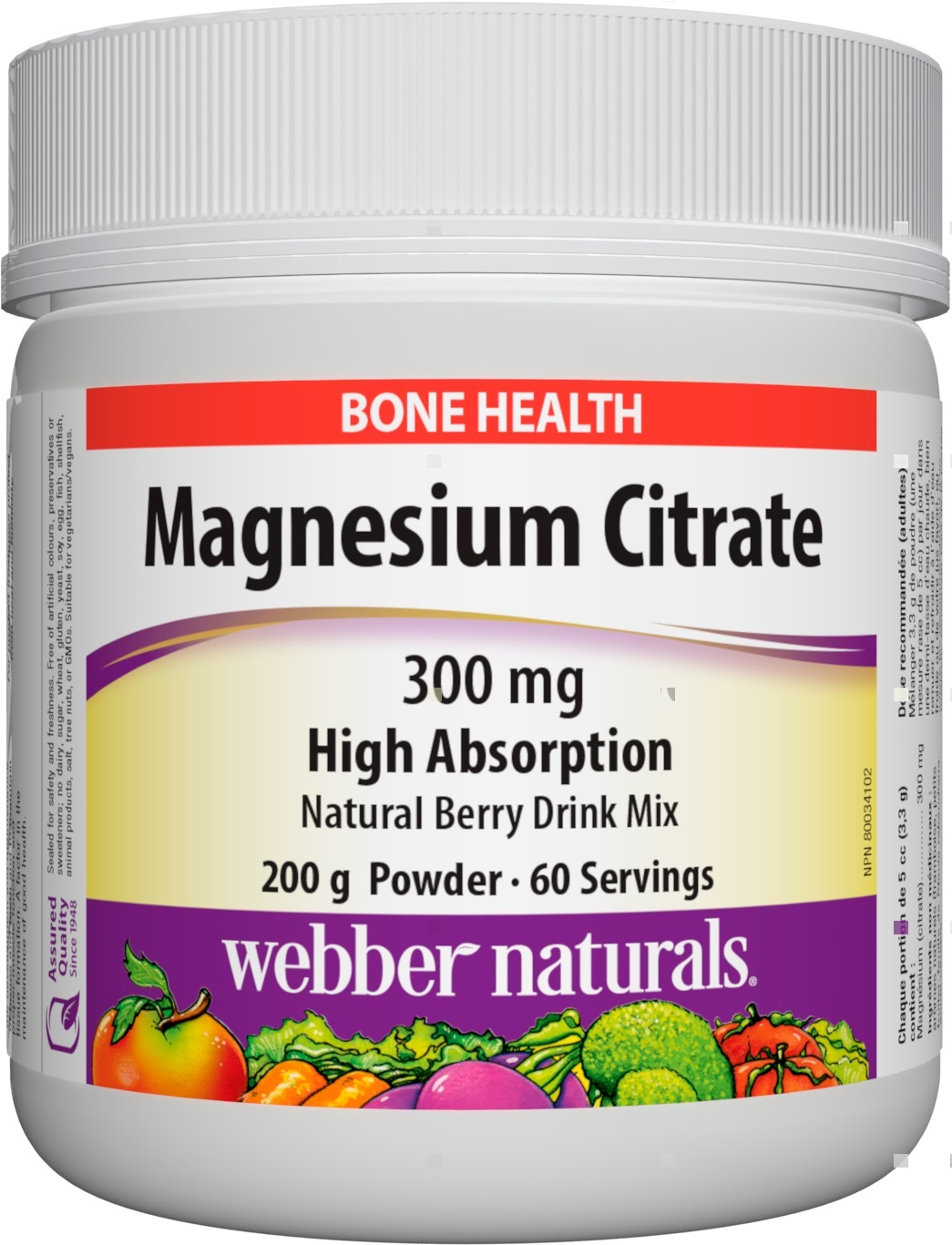 Magnesium Citrate High Absorption, 300 mg, 200 g, Webber Naturals