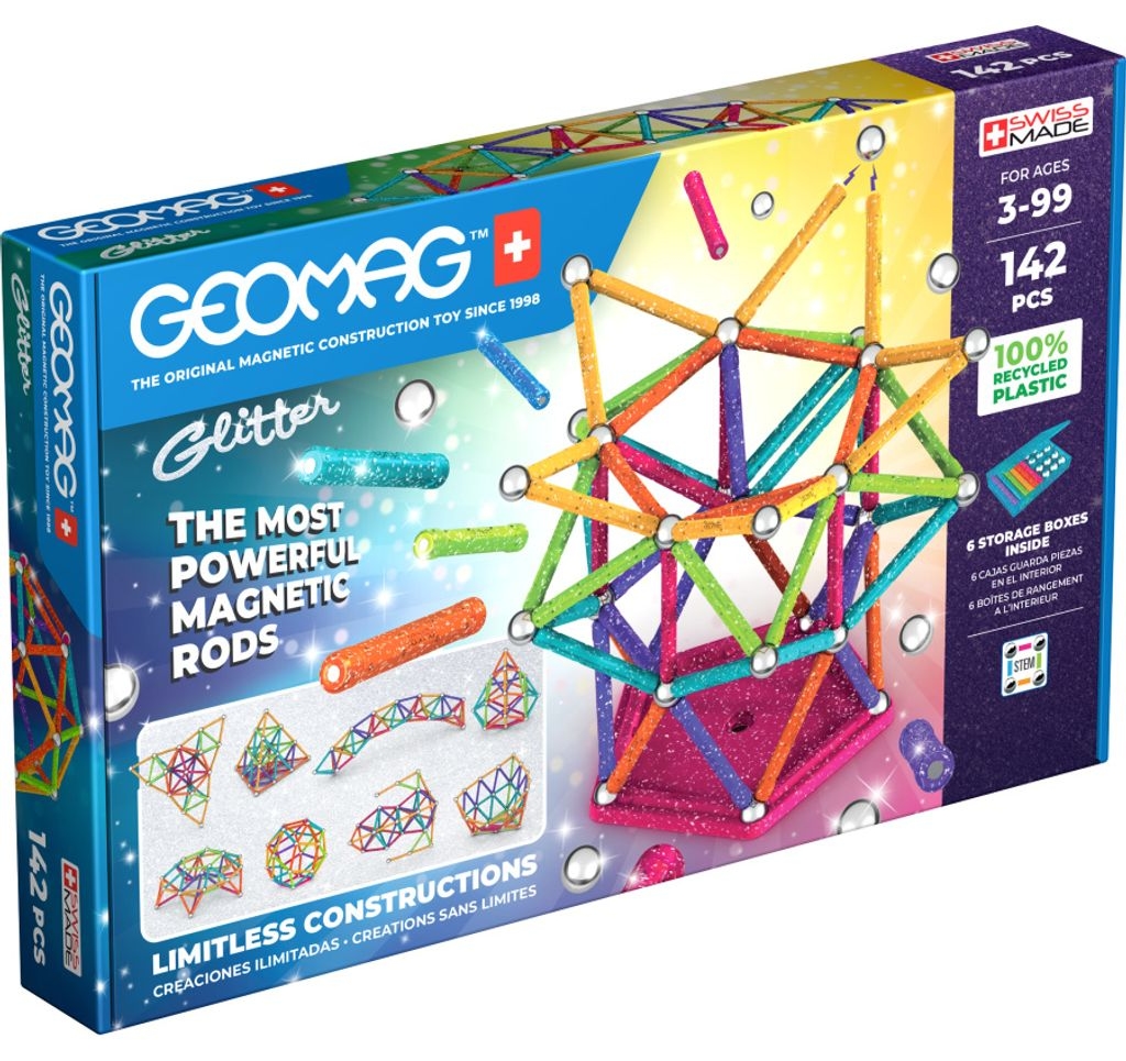 Constructor magnetic Geomag - strălucitor, 142 piese