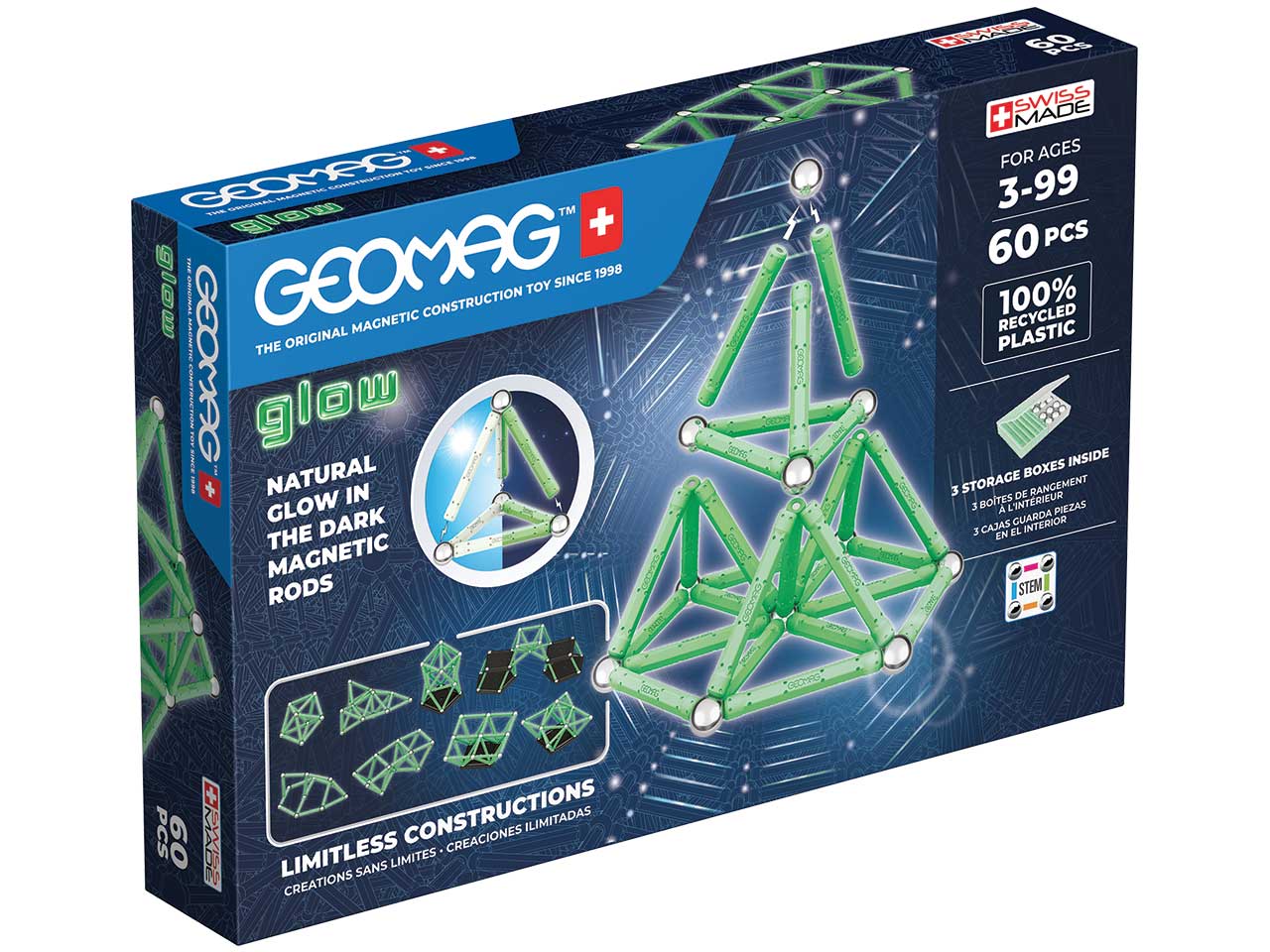 Constructor magnetic Geomag - Glow, 60 de piese