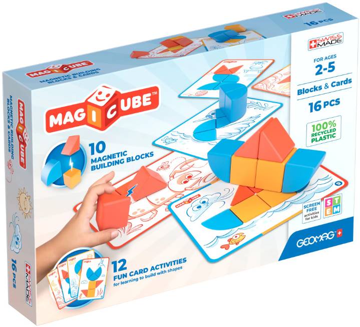Constructor magnetic Geomag - Magicube, forme și carduri, 16 piese