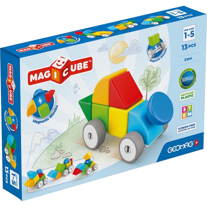 Constructor magnetic Geomag - Magicube, Mașinuțe, 13 piese