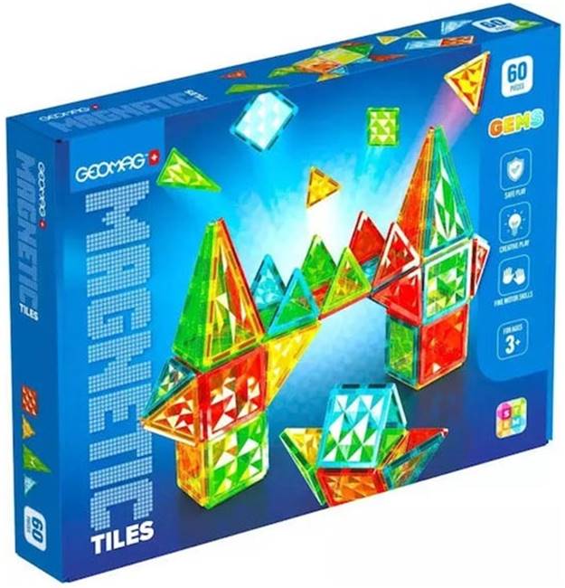 Constructor magnetic Geomag - Plăci colorate, 60 piese