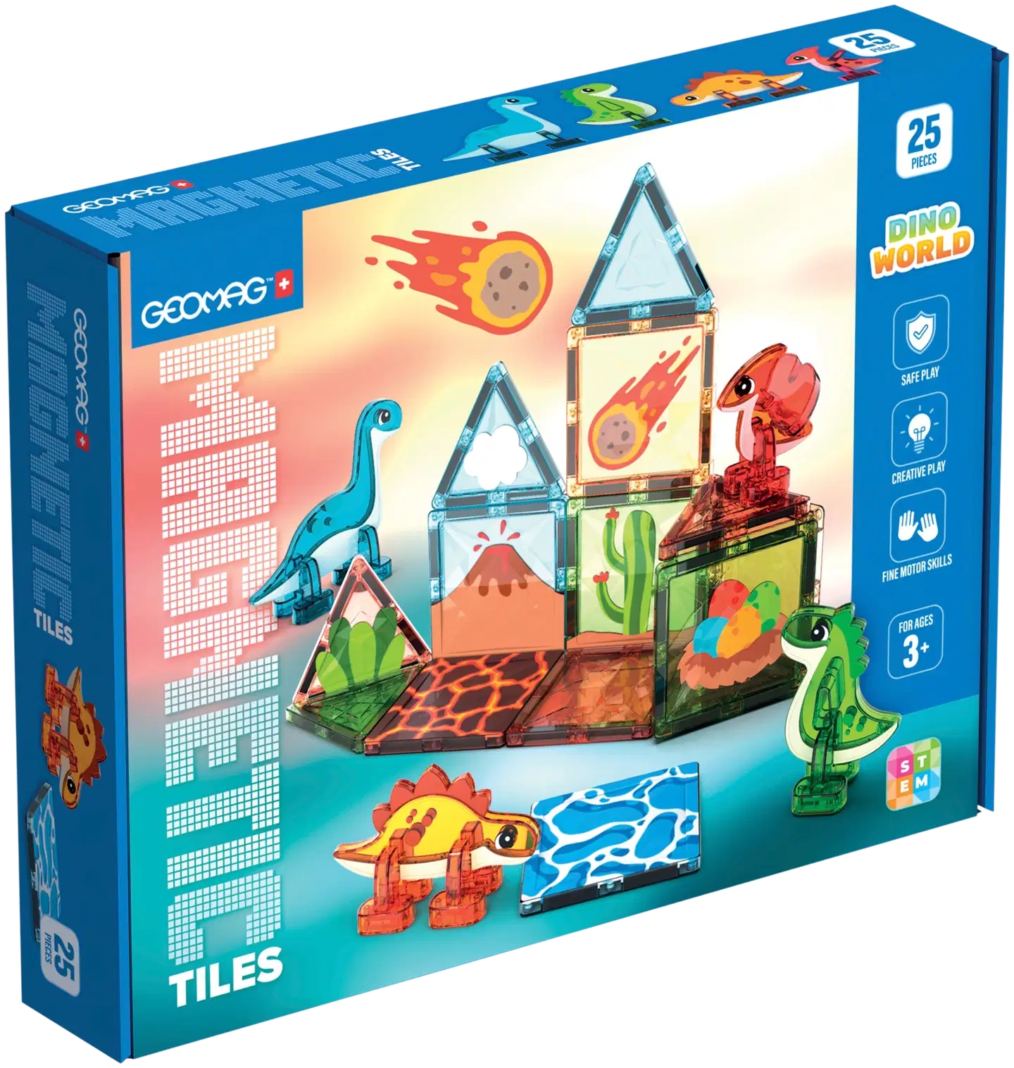 Constructor magnetic Geomag - Plăci colorate, dinozauri, 25 piese