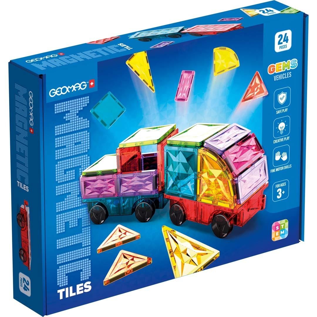 Constructor magnetic Geomag - Plăci multicolore, Vehicule, 24 piese