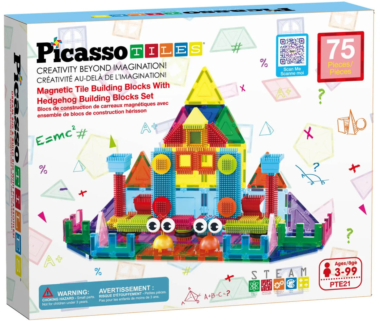Constructor magnetic Picasso Tiles STEM - Cu elemente ochi și spini, 75 piese